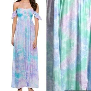 TIARE HAWAII Hollie Smocked Blue Violet Green Smoke Maxi Dress One Size